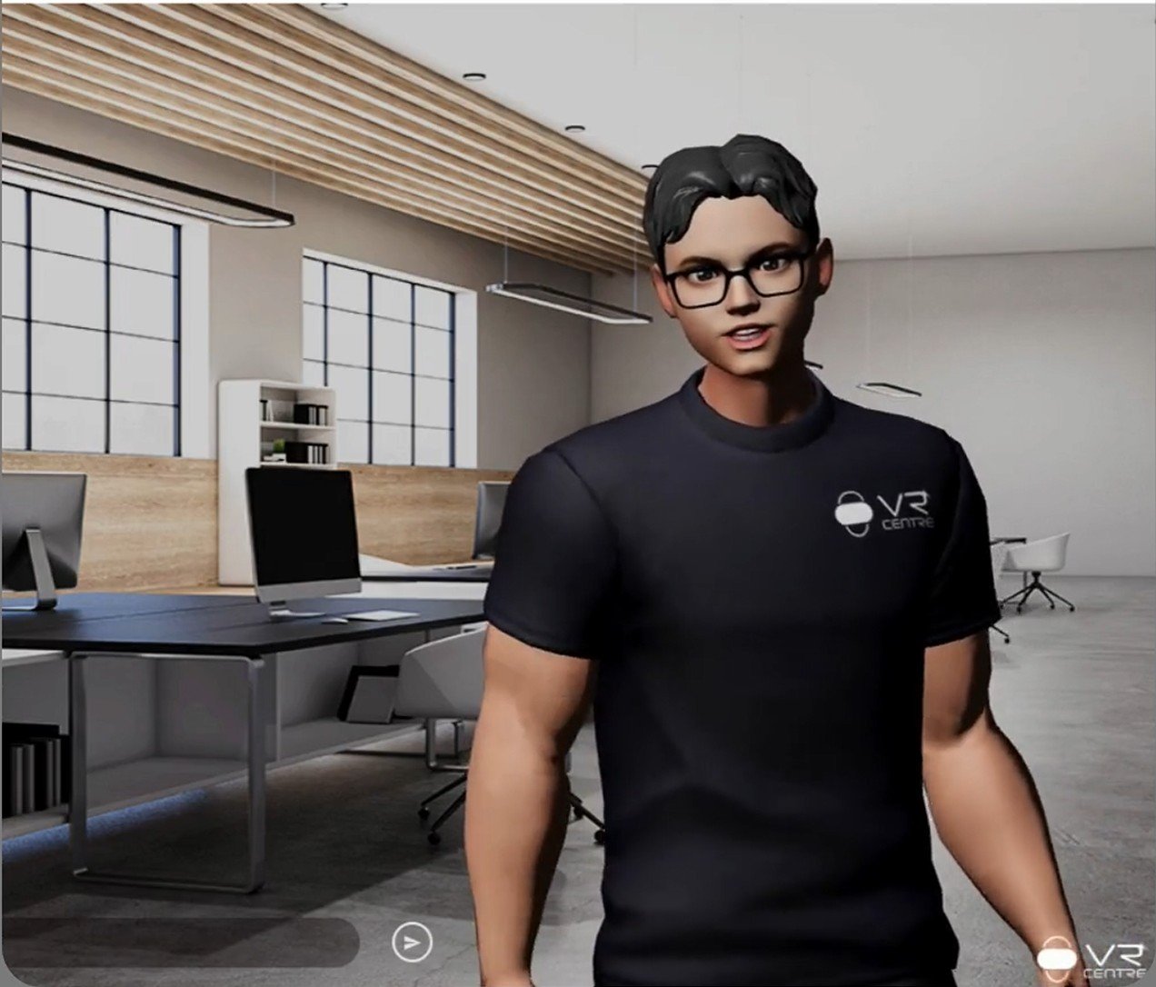 Nova, an AI tutor avatar in a VR Centre branded environment